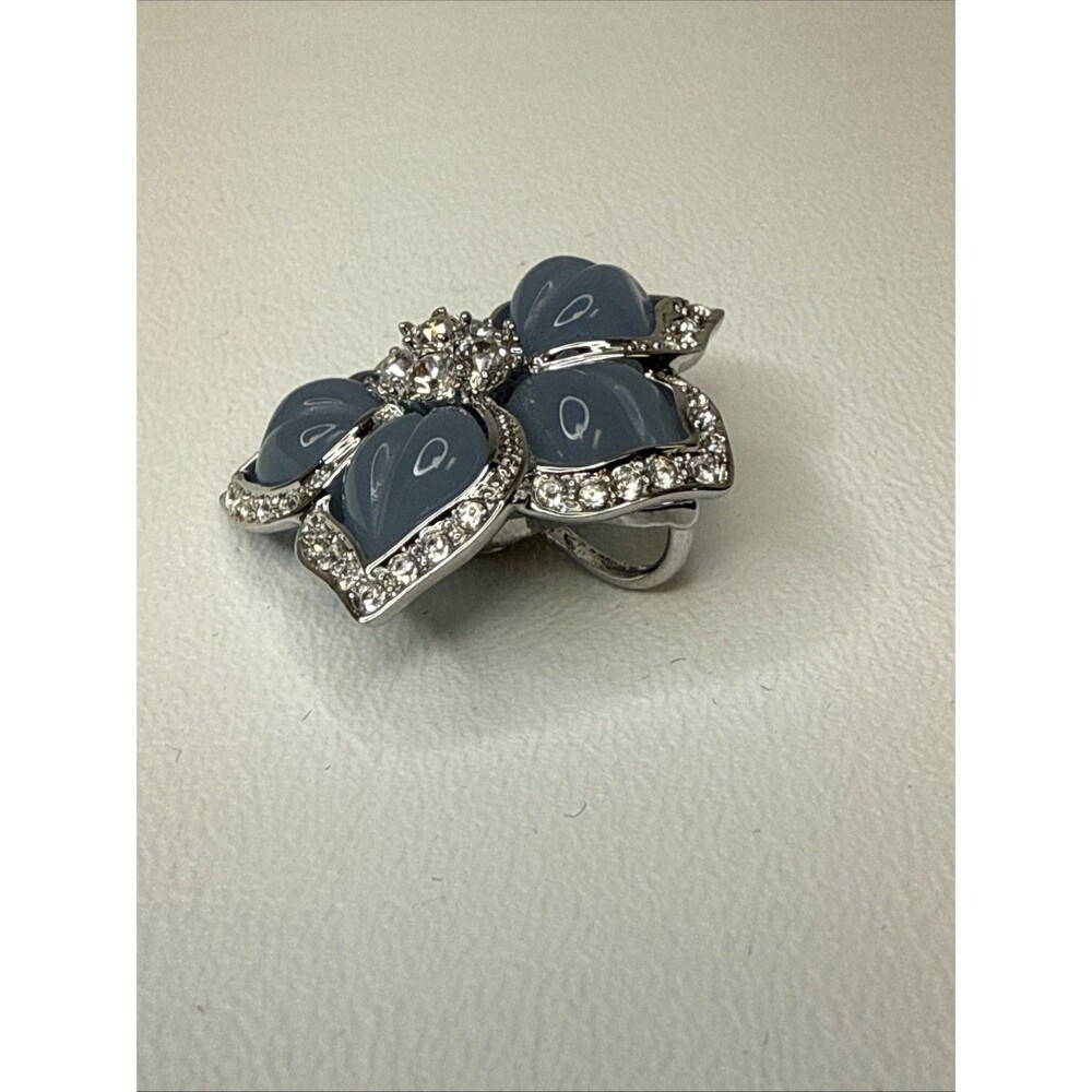 Nolan Miller Crystal French Blue Flower Slide Pendant Enhancer Silver Tone Vtg - Picture 3 of 7